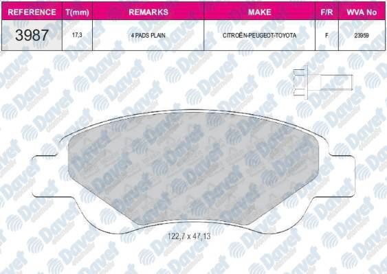 BESER 3987 Fren Balatasi On Wva 23959 Peugeot P107 Citroen C1 1.4hdi 05->  ####